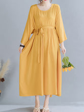 Simple Pleats Round-Neck Maxi Dress